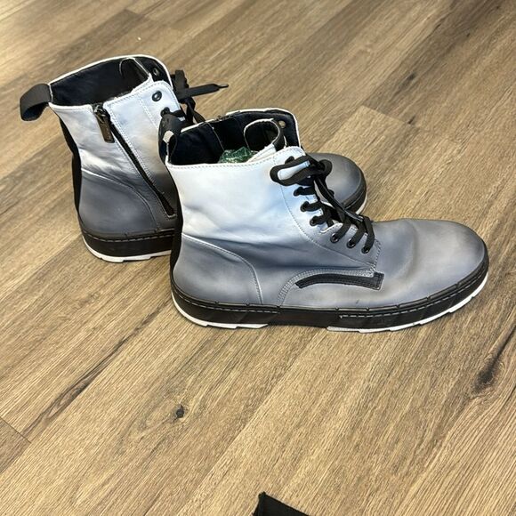 Karl Lagerfeld Men’s Grey Ombré Leather Combat Boots Size 13 - Picture 4 of 9